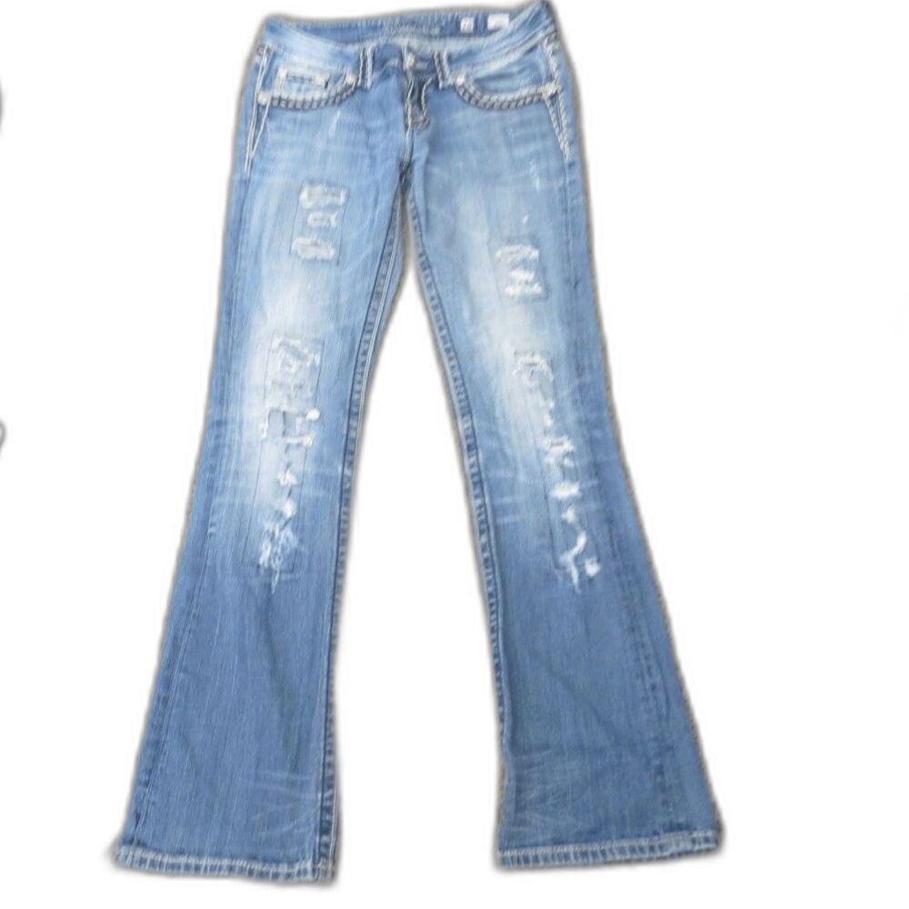 Miss Me Y2K Low Rise Distressed Bootcut Bling Jeans  28 EUC *read - Picture 10 of 15
